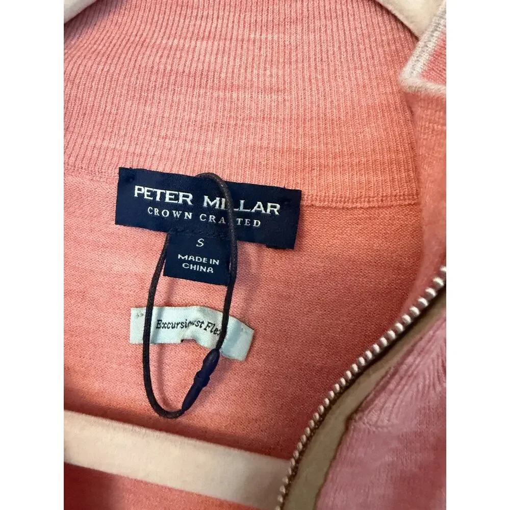 Peter Millar Autumn Crest Suede Trim Wool Quarter Zip Sweater Dusty Rose Mens S